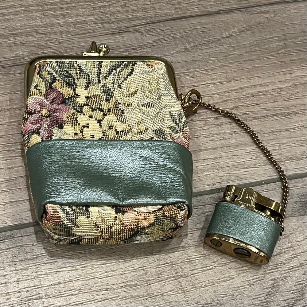 Vintage Noymer Tapestry Fabric Cigarette Case with Attached Lighter